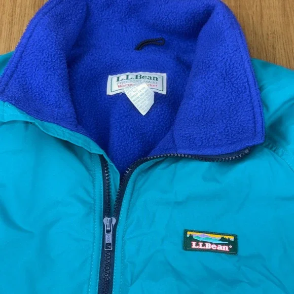 Vintage LL Bean Warm-Up Jacket Mens Large Teal Purple Fleece Lined Made in USA